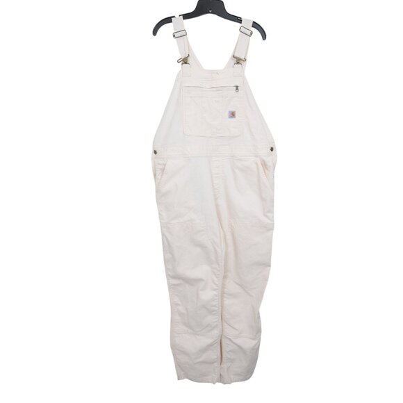 Carhartt Women's L (12-14) TALL Rugged Flex Loose Fit Canvas Bib Overall Natural - Picture 1 of 14